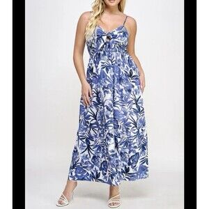 Blush & Day Women’s Dress Tiered Sleeveless Lined Boho Size M Palm Leaf
